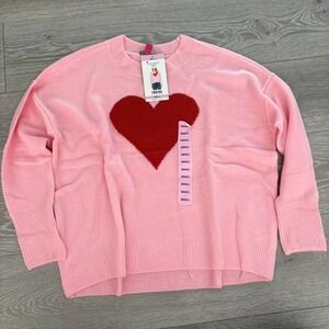 NWT Vince Camuto Womens Pink Long Sleeve Valentine's Day Heart‎ Sweater Size S